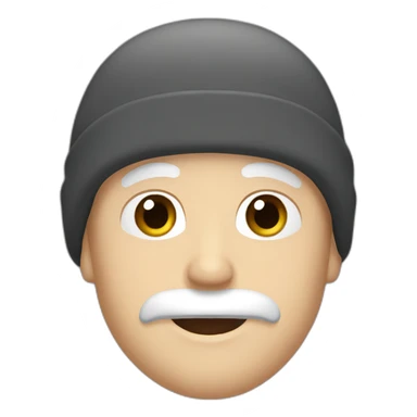 white man with brown hair moustache grey eyes black beanie sticker