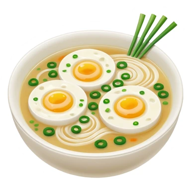 Make an emoji of tteokguk, a traditional Korean food. Okay, take the eggs out of that picture and put rice cakes in it. Make the soup white sticker