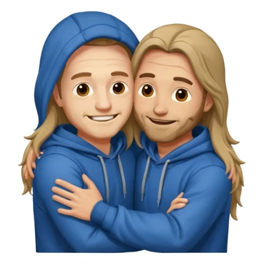 two happy men with long hair hugging, in hoodies sticker