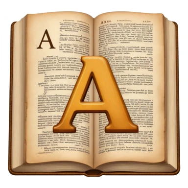 English dictionary book with letter A visible sticker