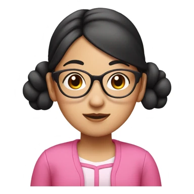 "An Asian girl with black hair, wearing glasses, and dressed in a pink outfit. Her hair is styled in two buns on either side." sticker