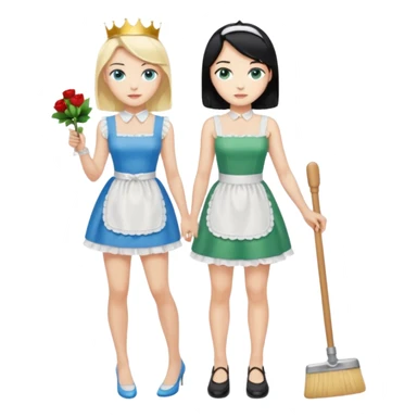 King, black hair, body, legst, blue eyes, shoes, maid blonde hair, green eyes, sexy short sleveless White dress, shoes sticker