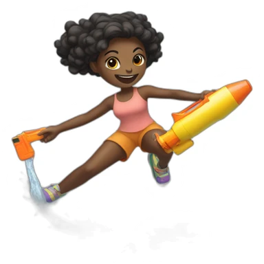 Black girl sliding in the ground with a water gun sticker