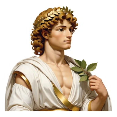 Cinematic Realistic Hercules Portrait, head tilted dramatically with an exaggeratedly amused expression, blending the fierce valor of the Hercules with the classic elegance of Michelangelo's David. His light tan skin and thick, curly, golden brown hair, rendered with meticulous classical detail, frame a face of heroic determination and playful charm. Clad in a gracefully draped white robe adorned with subtle golden embellishments and accented by a distinguished Greek laurel wreath, dynamic lighting accentuates both his formidable physical power and his approachable, spirited demeanor. sticker