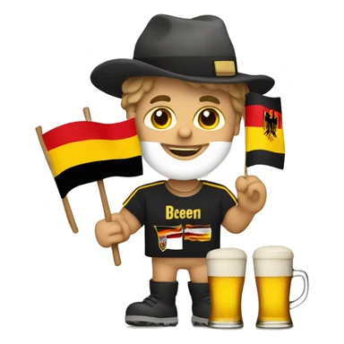 German Football Fan with flag, beer, schnitzel, and a football sticker