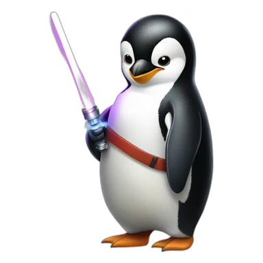 a penguin with a light sabre sticker