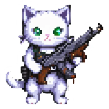 cat with a gun pixel art sticker