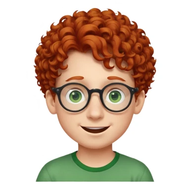 redhead kid with unique face features and very curly hair kid boy happy and big glassess and big nose and very green eyes sticker