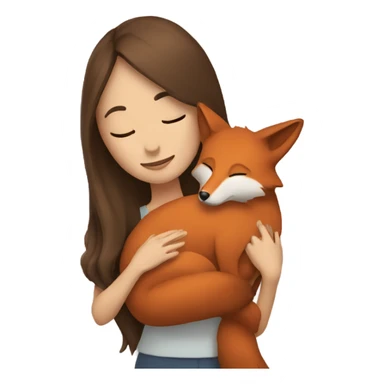 a woman with long brown hair hugging a fox sticker
