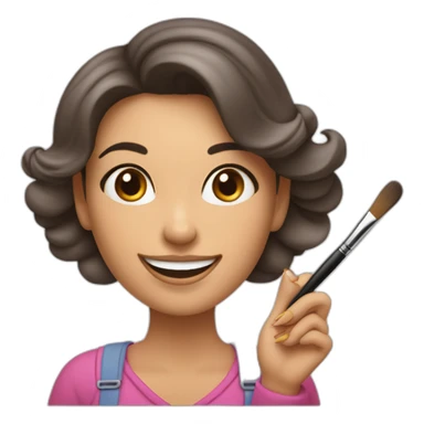 Mujer feliz pintando con un pincel  fino o liner en su mano derecha  sticker