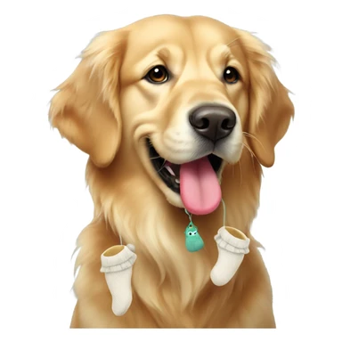 Golden retriever with sock dangling from mouth sticker