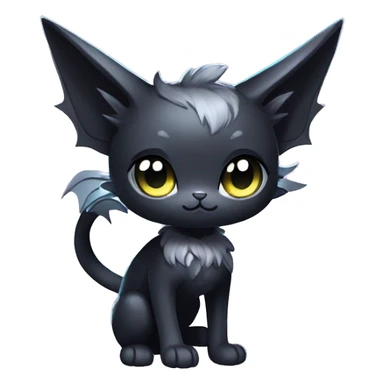 Shiny Shy Cool Black beautiful fantasy Kawaii Ethereal Sona Fakemon-cat-animal with bat-wings-ears Full Body sticker