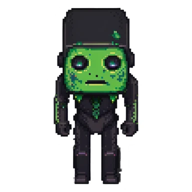 half Minecraft Creeper head merged with half Enderman head, pixel art style sticker