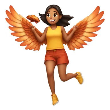 a girl flying with two bbq chicken wings on her back sticker