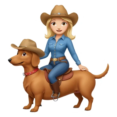 A blonde curvy woman riding on top of a dachshund sticker