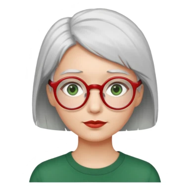 visage femme a lunettes ronde rouge fine avec cheveux courts gris-blancs aux yeux verts sticker