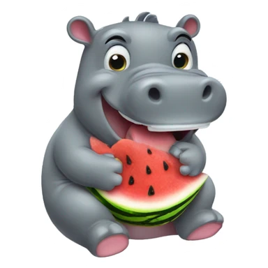cute hippopotamus eating watermelon sticker