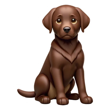 cinematic-[Labrador retriever]-realistic-full-body-sitting-emoji,-tail-resting-loosely-beside-its-paws,-head-tilted-dramatically, -sleek-[chocolate]-fur,-simplified-yet-realistic-focused-features,-highly-detailed,-glowing-with-an-almost-sarcastic-glow sticker
