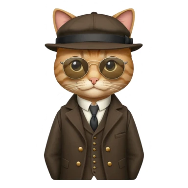 Cat wearing sunglasses and a peaky blinders hat, along with a waistcoat and over coat.
Peaky blinders style sticker