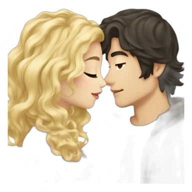 blonde wavy hair girl and japanese boyfriend with dark hair kissing sticker