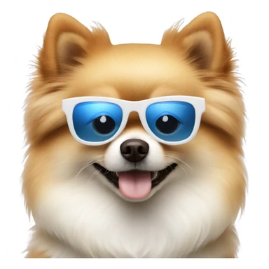 Pomeranian dog with sunglasses. Dog is mostly white and has one blue eye and one brown eye. sticker