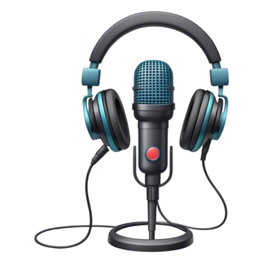 Create an emoji for podcasting. Show a microphone with headphones, symbolizing the recording of a podcast. Use modern, professional colors. Do not include any emojis or smiley faces. Make the background transparent. sticker