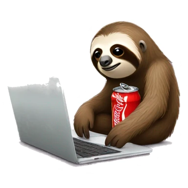 tired sloth with coca cola can and laptop sticker