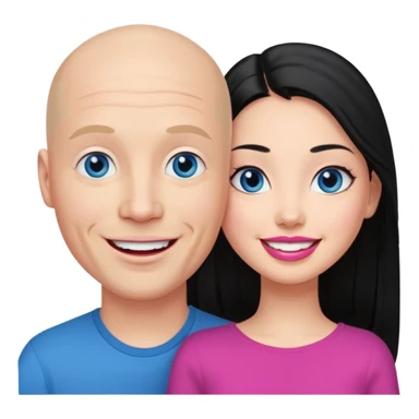 Bald white man blue eyes in love with Filipina woman with long hair and dark eyes and pink lips sticker