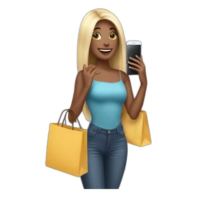 influencer taking selfie with a shopping bag sticker