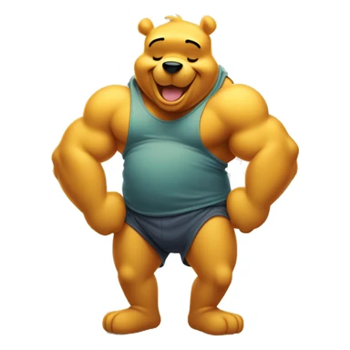 Winnie the pooh flexing big biceps with a big tummy and floppy untied sneakers sticker