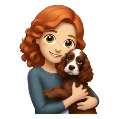 A very cute girl with red hair cuddling a happy all-brown English Cocker Spaniel. sticker