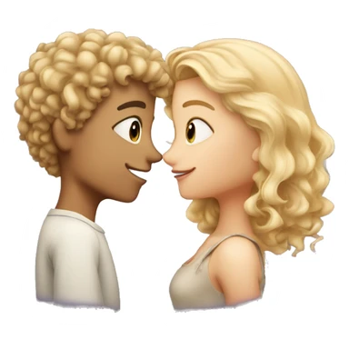 Blonde, curly haired boy and blonde, straight haired girl, kissing sticker