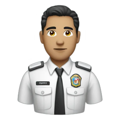 A PERUVIAN SECURITY AGENT, IN A BLUE VEST AND WHITE SHIRT. sticker