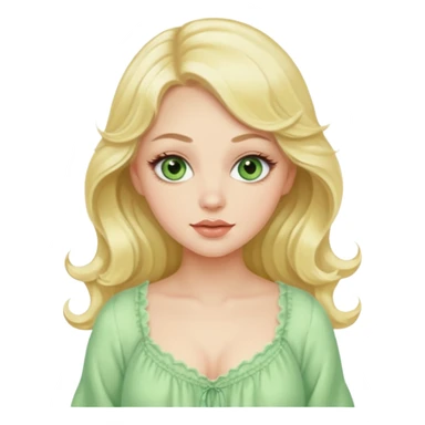 beautiful pale blonde woman green eyes with long eyelashes wavy hair plump lips wearing a pastel yellow babydoll nightgown sticker