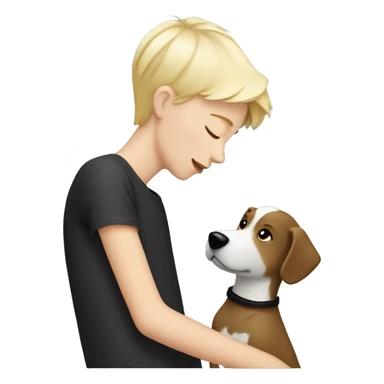 Tom boy with short blonde hair kissing a black and white dog with long hair sticker