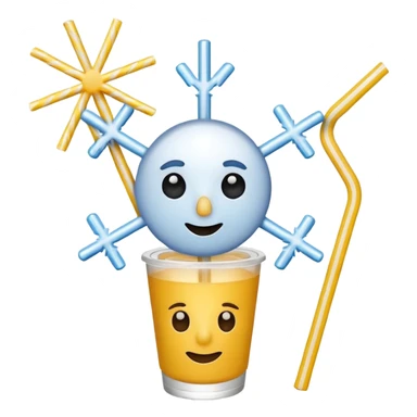 Snowflake with a face holding a straw sticker