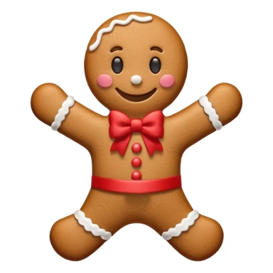 Gingerbread man with a red bow with white logotype "S" sticker