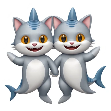 2 happy cats wearing shark costumes sticker