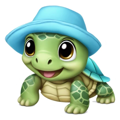 Cute baby turtle with pastel blue bandana and hat sticker