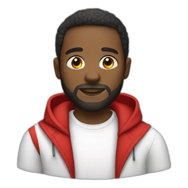 black man with beard in white collared shirt and red hoodie sticker