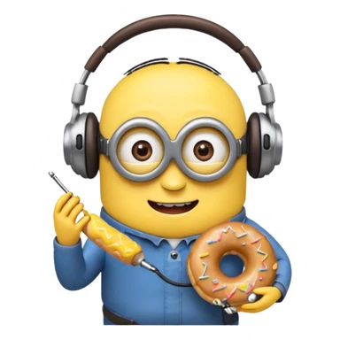 minion listening to music eating a donut emoji sticker