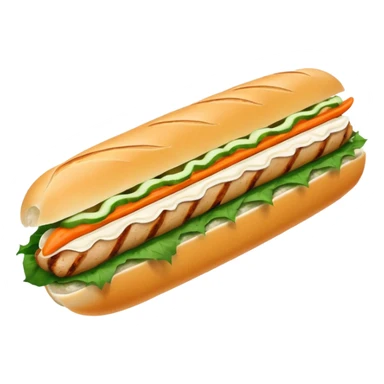 traditional banh mi with char grilled pork emoji 


    Very crusty baguette

    Mayo 

    Pickled carrot 

    Cucumber, coriander/cilantro, green onion, chilli 
 sticker