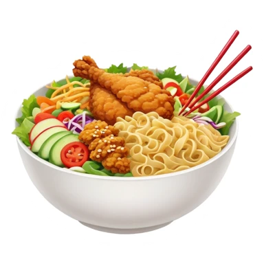 Egg noodle salad bowl with fried chicken sticker