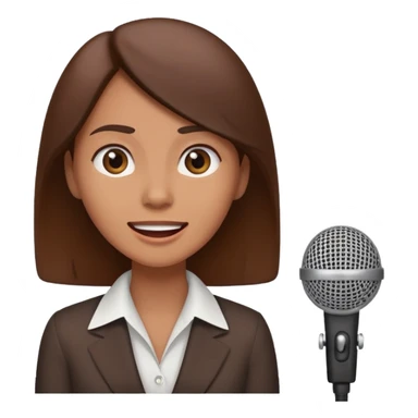 a office woman presenting her idea with microphone stop smiling and got scared with disappointed face
 sticker