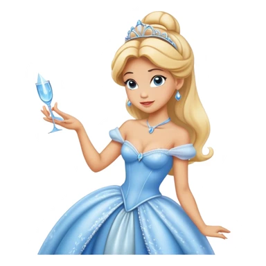 Cinematic Realistic Cinderella Portrait, depicted with lifelike skin texture, subtle rosy undertones, and soft natural lighting that enhances the gentle contours of her face. Her intricately detailed golden blonde hair is elegantly styled in an updo, with delicate wisps framing her face. Her deep, expressive blue eyes radiate warmth and sincerity, reflecting a quiet resilience and grace. She holds a glass slipper gently in one hand, her other hand resting gracefully at her side, emphasizing the timeless beauty of the moment. She is dressed in her iconic ball gown, the fabric shimmering with intricate embroidery and fine translucent layers that catch the light beautifully. The soft sheen of satin gloves adds a magical touch to her graceful pose. The portrait features an enchanting glow with a natural, luminous finish, seamlessly blending realism and fairytale charm to evoke a sense of depth, elegance, and timeless beauty. sticker