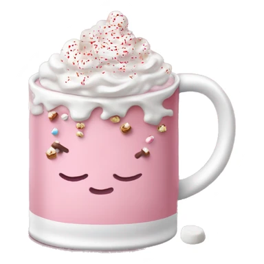 Pink vibe - Christmas decorated mug of hot cocoa with marshmallows and candycane sprinkles and whipped cream. Only mug - no saucer or items outside of mug sticker