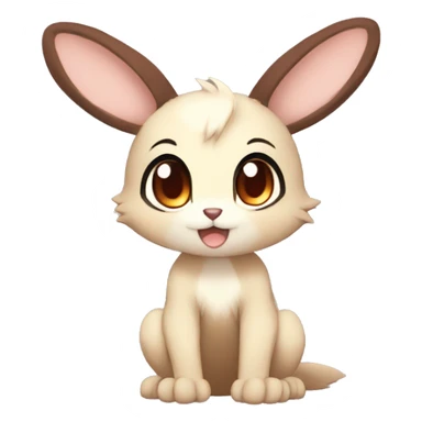 Cute, Chibi, Kemono-style, Anthro, Fur-Sona, Dark-Brown, Normal-type-Ground-type Tan-Rabbit-Fakémon with Dark-Red eyes, beige belly, beige paws, beige feet, beige freckles, full body sticker