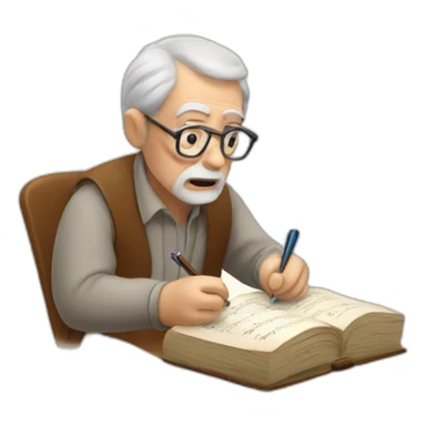 old man writing a dictionary sticker