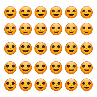 Minimalist flat emoji icon set, bright vivid orange symbols (#FF6200 or #FF8C00) on pure black background (#000000), sharp clean edges, no gradients, no shadows, high contrast, simple geometric shapes, modern UI icon style like Telegram stickers or Discord emojis sticker