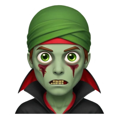 Red durag, men zombie with brown hair color and green eye color, with dark vampire clothes, green skin sticker